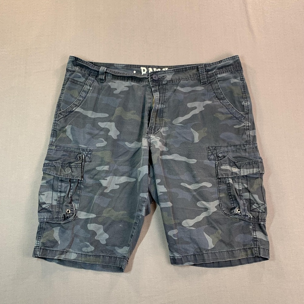 RAW X Cargo Shorts Mens 40 Gray Navy Camo Cotton Army Utility Pockets 12" Inseam